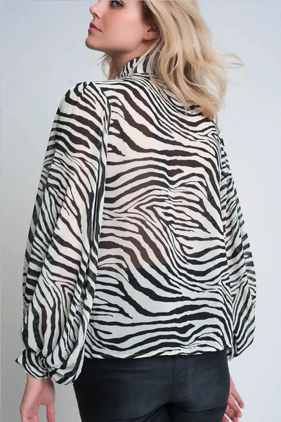 Zebra Print Flowy Sleeves Blouse - Tops