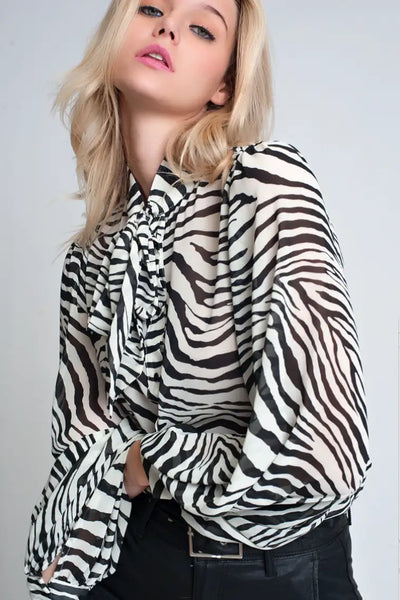 Zebra Print Flowy Sleeves Blouse - Tops