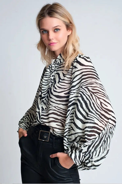 Zebra Print Flowy Sleeves Blouse - Tops
