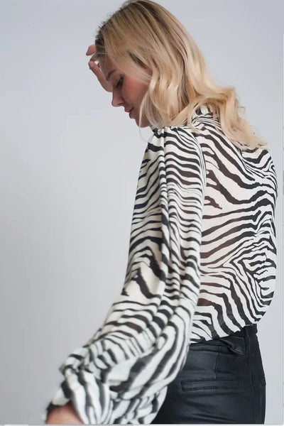 Zebra Print Flowy Sleeves Blouse - Tops