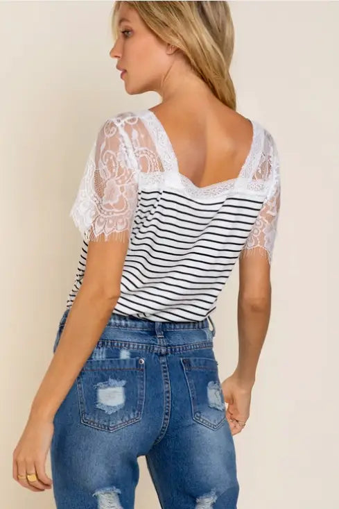 Sweetheart White with Black Stripes Top - Tops