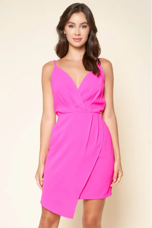 Hot Date Juleen Pink Surplice Dress - Dresses