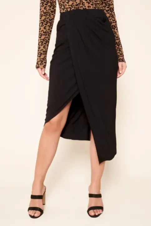 Martini Midi Sarong Black Wrap Skirt - Bottoms