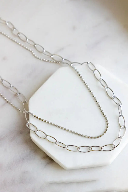 Charlotte Double SIlver Chain Necklace - Jewelry