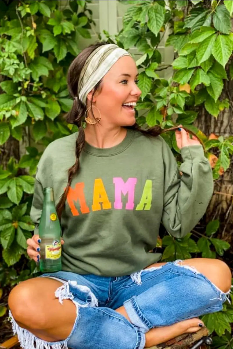 MAMA Green Crewneck Sweatshirt - Tops