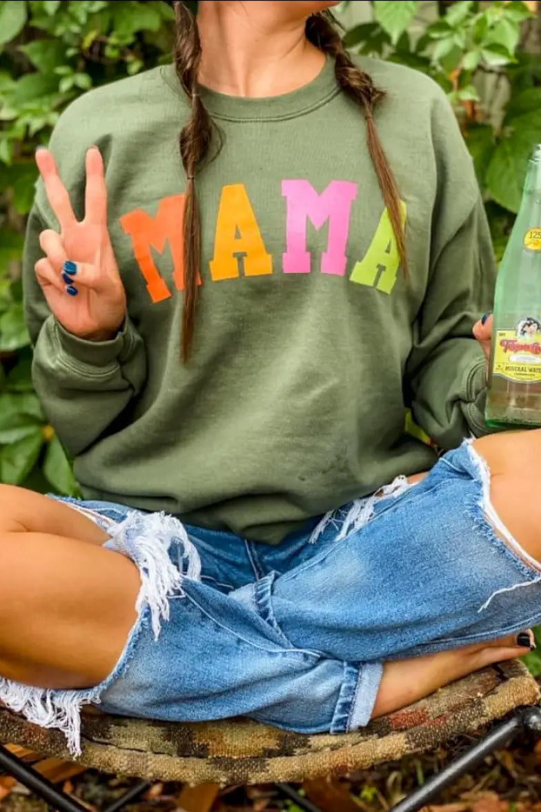 MAMA Green Crewneck Sweatshirt - Tops