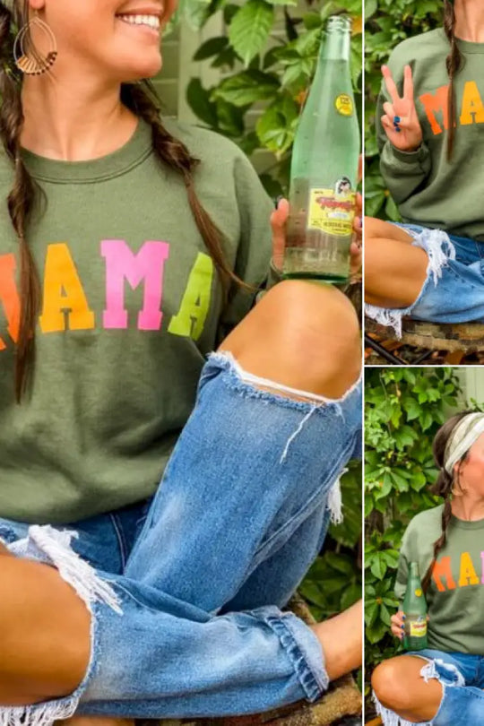 MAMA Green Crewneck Sweatshirt - Tops
