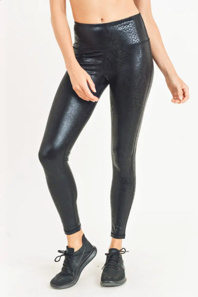 Snake Nagini Black Foil Highwaist Leggings - Bottoms