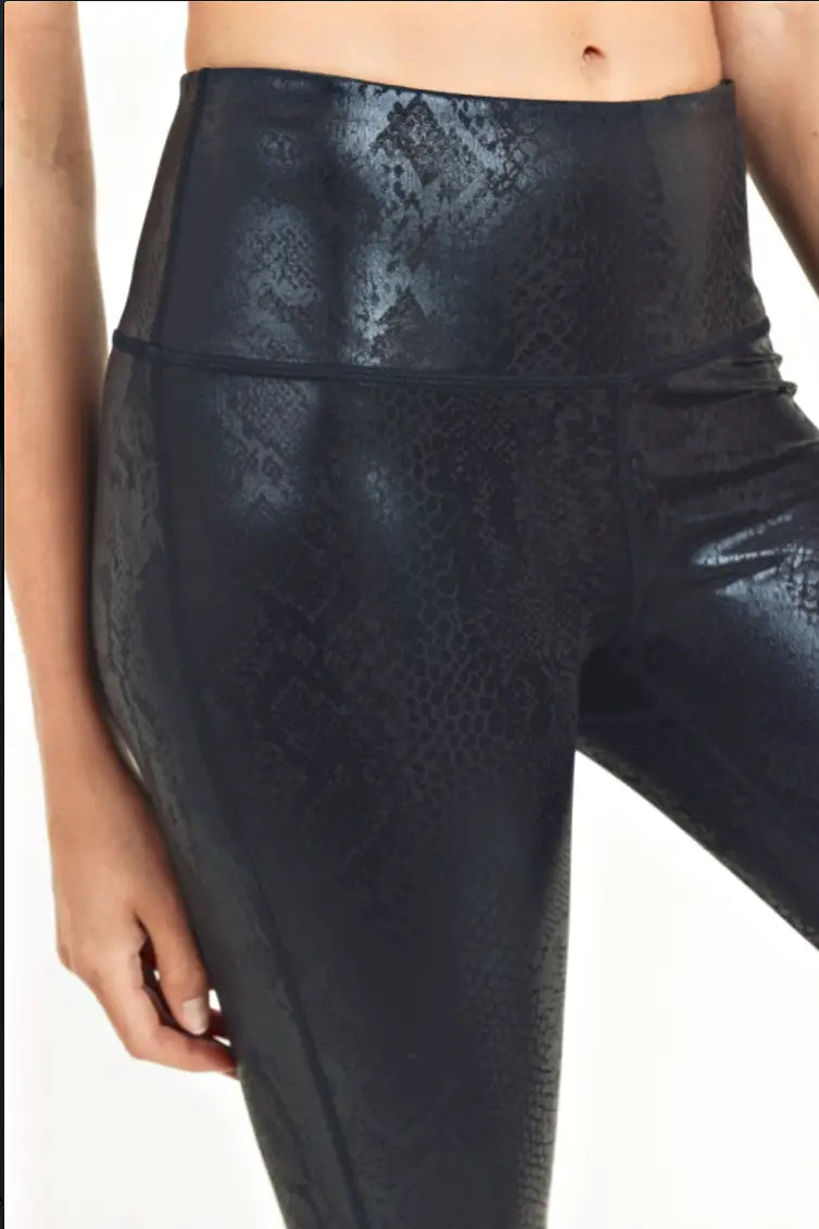 Snake Nagini Black Foil Highwaist Leggings - Bottoms
