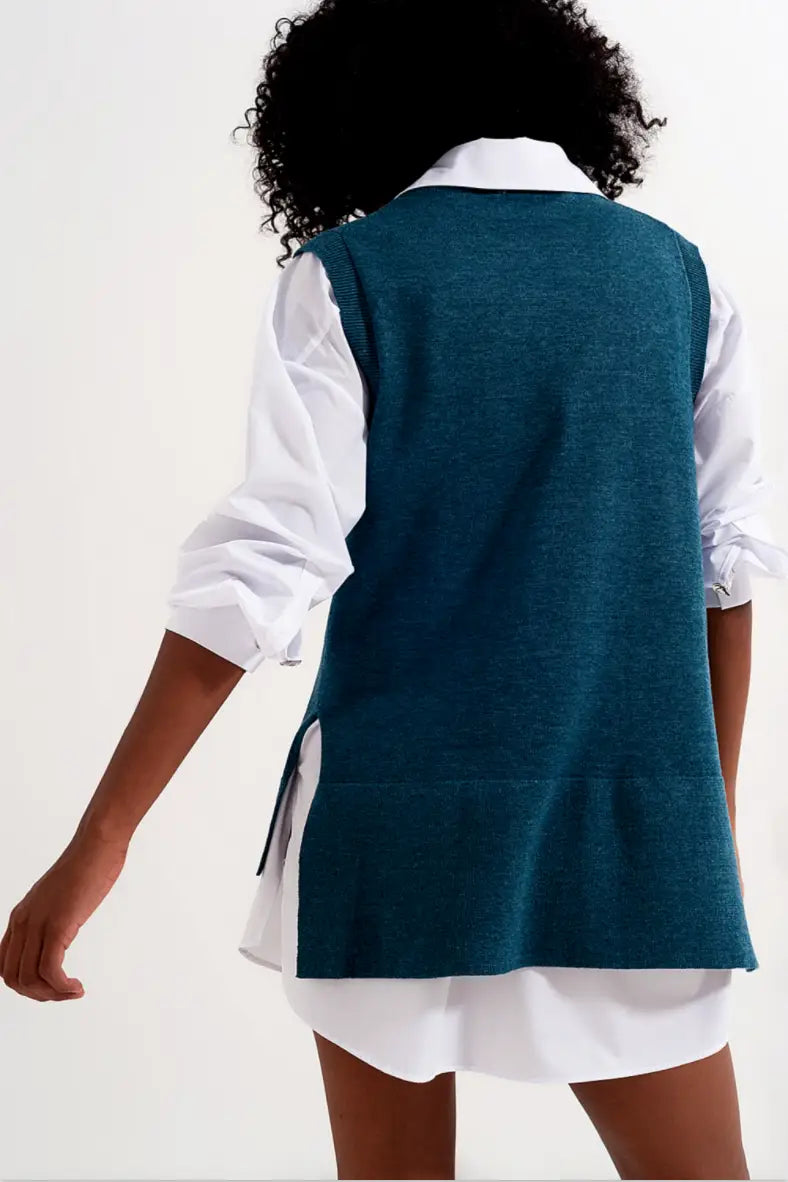 Blue Knitted Vest - Tops