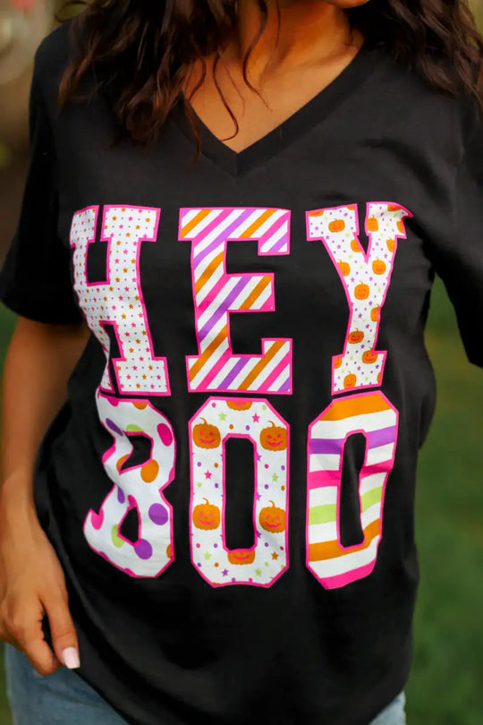Hey Boo V-Neck Tee - Tops