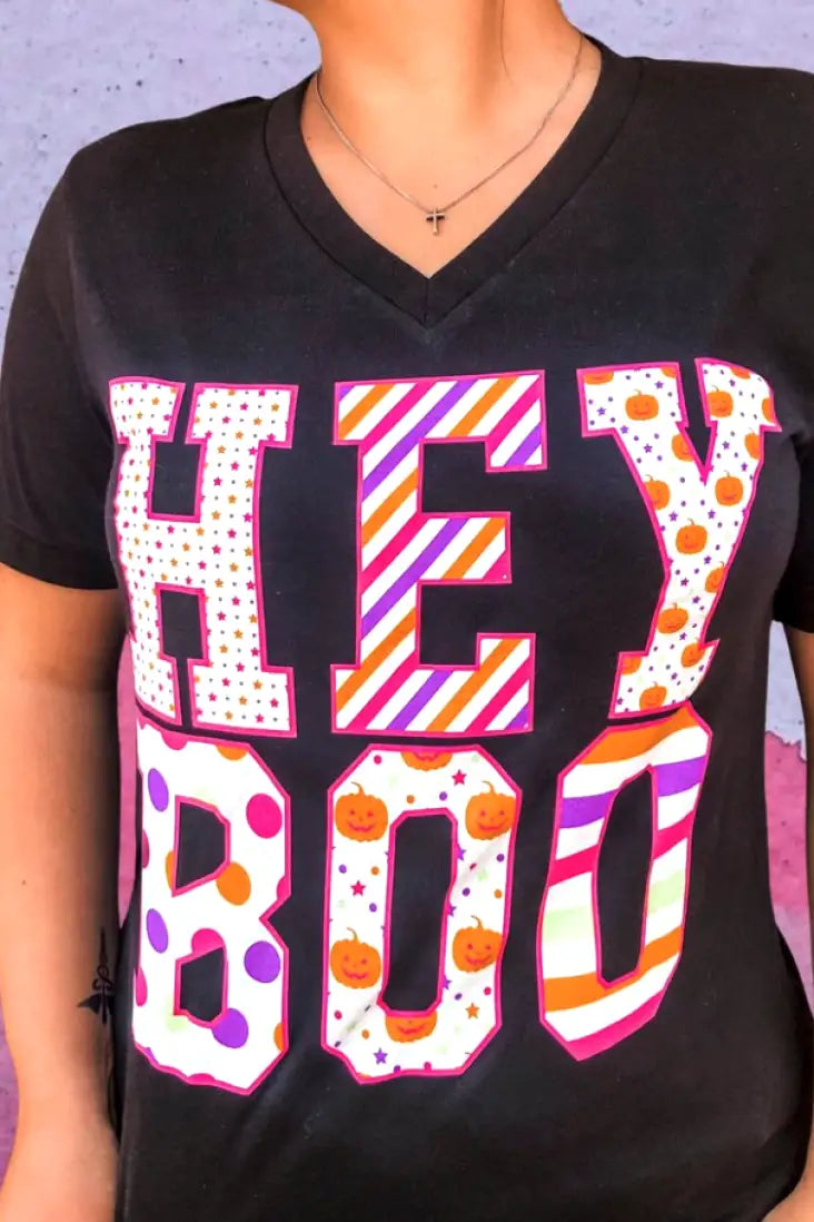 Hey Boo V-Neck Tee - Tops