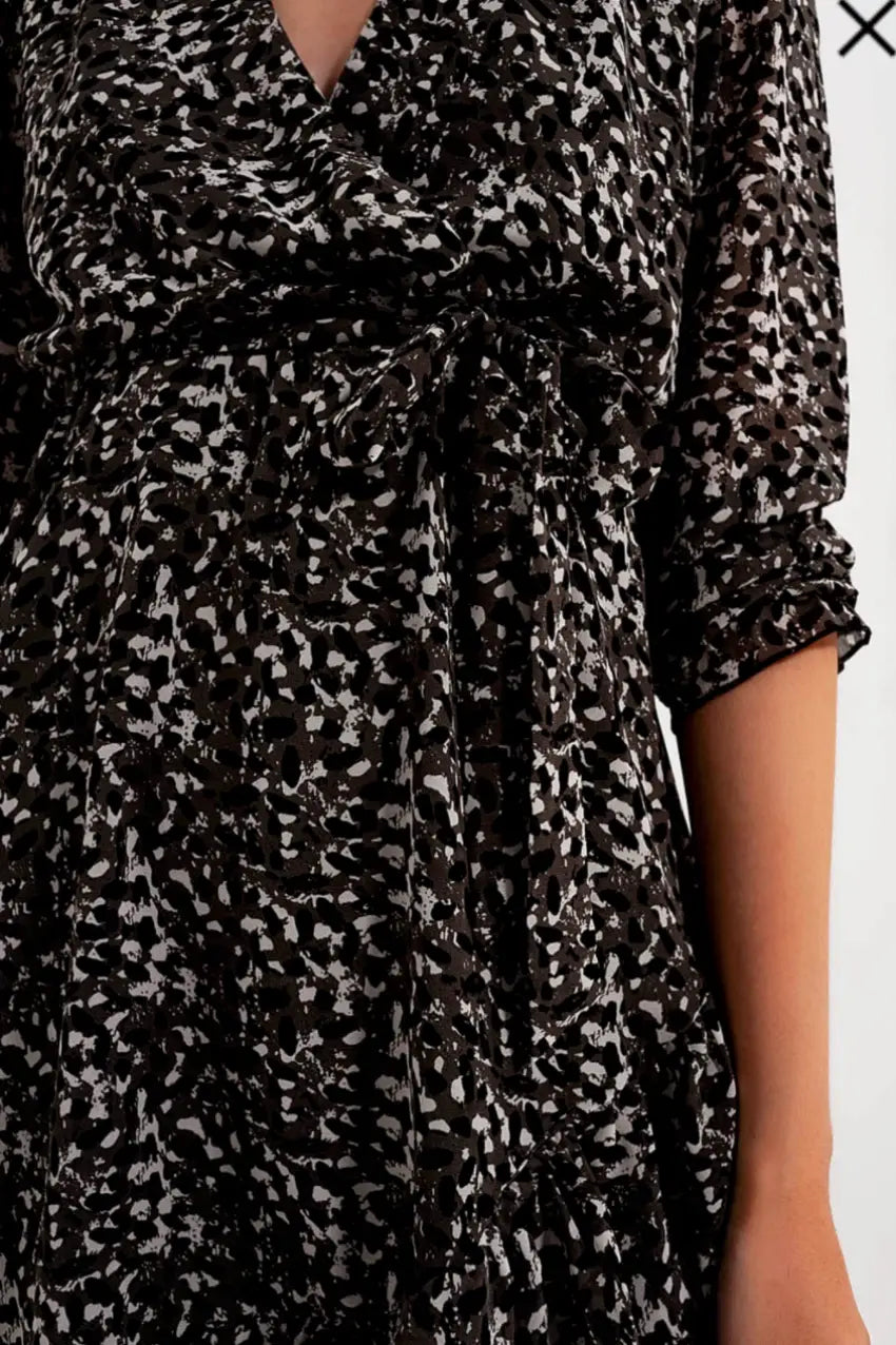 Gray Print Chiffon Mini Wrap Dress - Dresses