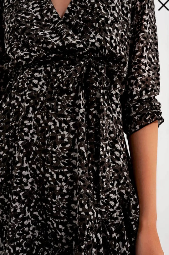 Gray Print Chiffon Mini Wrap Dress - Dresses