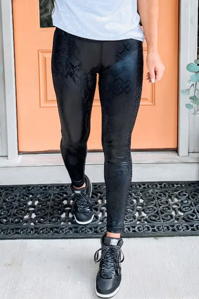 Snake Nagini Black Foil Highwaist Leggings - Bottoms