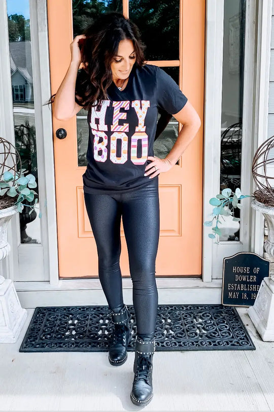 Hey Boo V-Neck Tee - Tops