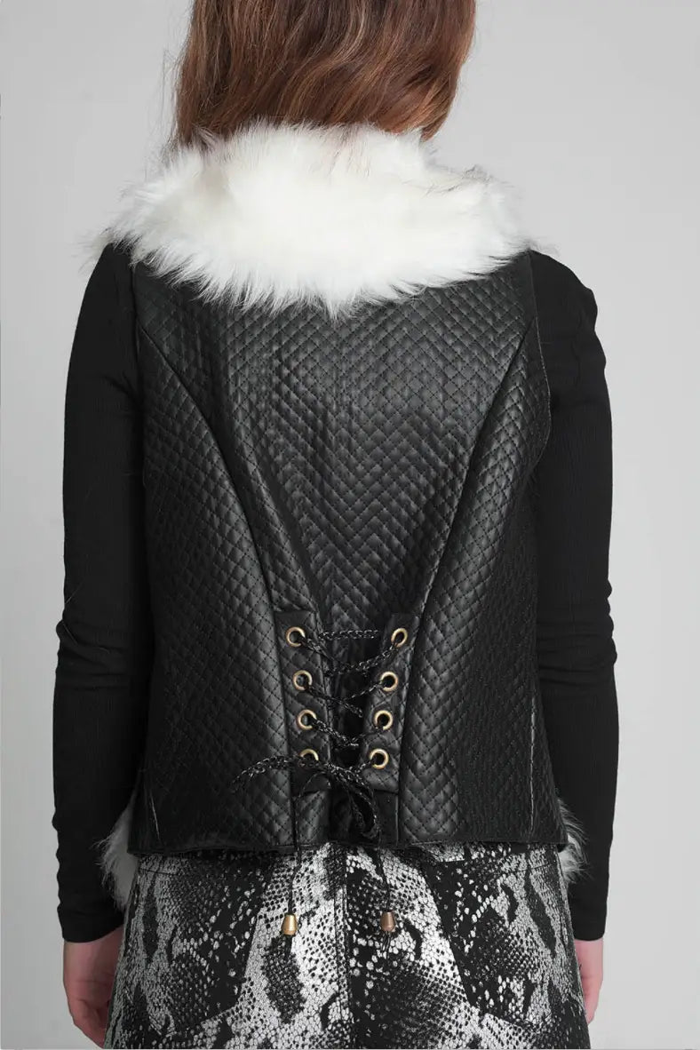 Black Faux Leather and Fur Vest - Vests