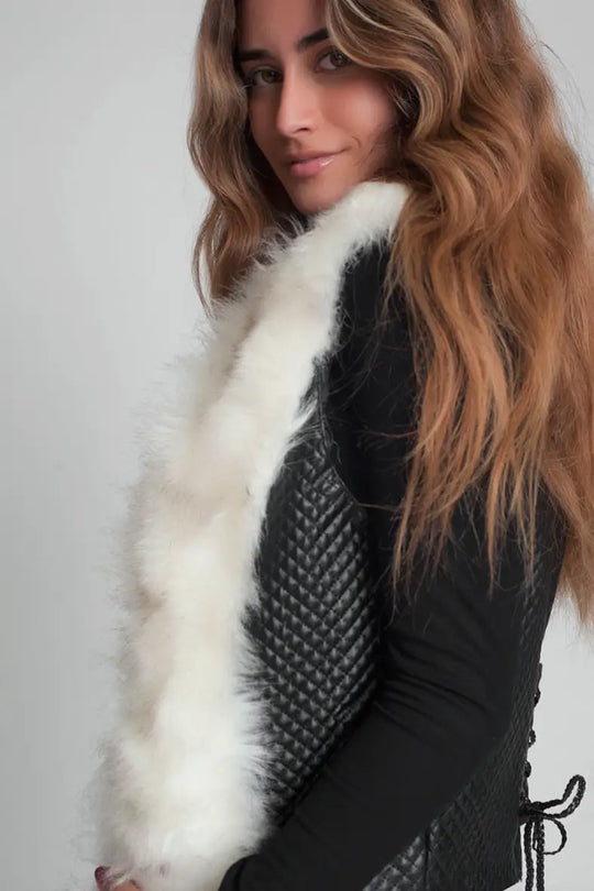 Black Faux Leather and Fur Vest - Vests