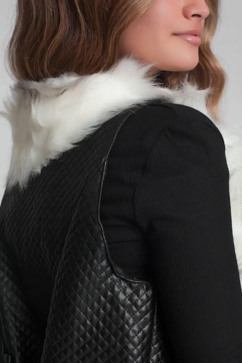 Black Faux Leather and Fur Vest - Vests