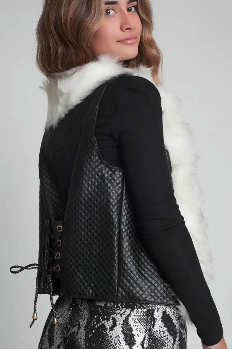 Black Faux Leather and Fur Vest - Vests