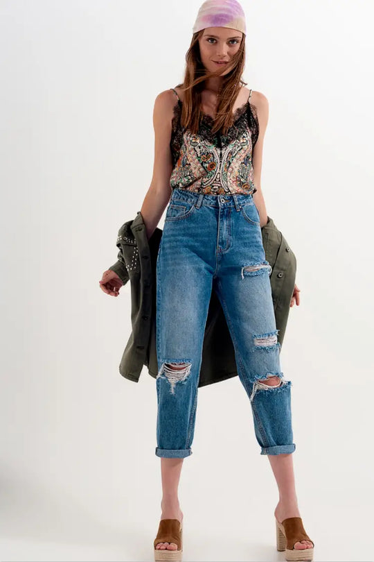 Paisley Satin and Lace Cami in Black - Tops