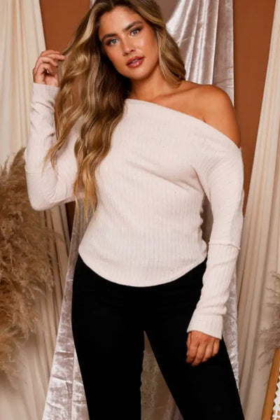 Cream Off the Shoulder Knit Top - Tops