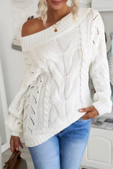 Cuddle Time White Chunky Knit Sweater - Tops