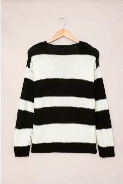 Ozzy Black and White Stripe Sweater Top - Shirts & Tops