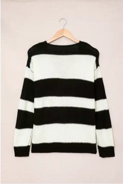 Ozzy Black and White Stripe Sweater Top - Shirts & Tops
