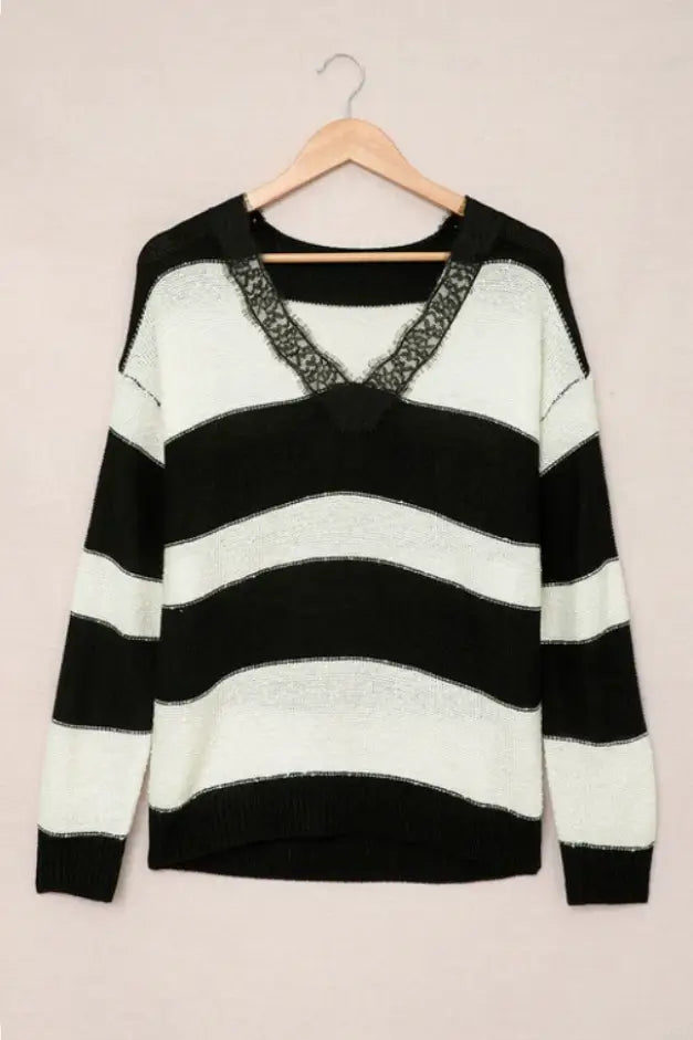 Ozzy Black and White Stripe Sweater Top - Shirts & Tops