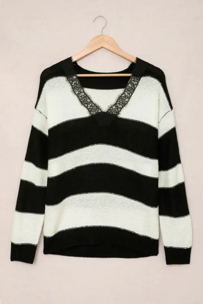 Ozzy Black and White Stripe Sweater Top - Shirts & Tops