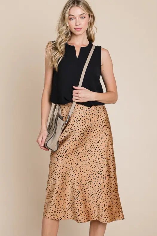 Dot Knit Print Midi Skirt - Skirts
