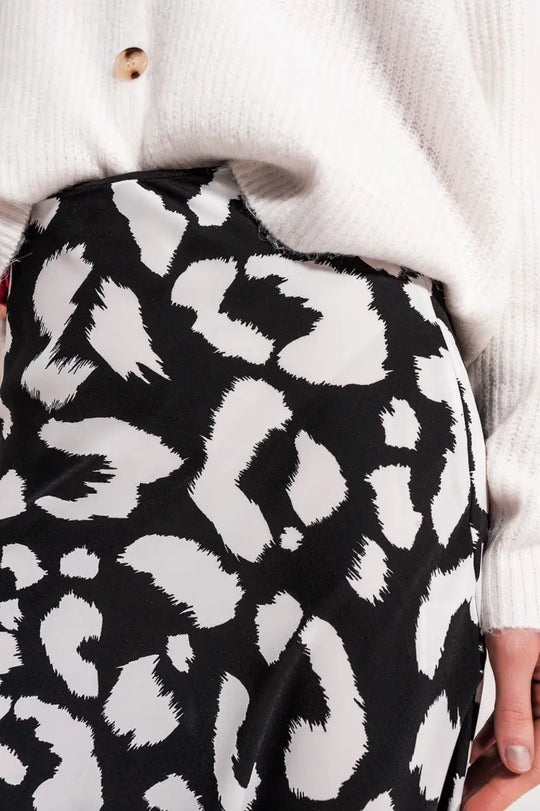 Vera Black and White Animal Print Midi Skirt - Bottoms
