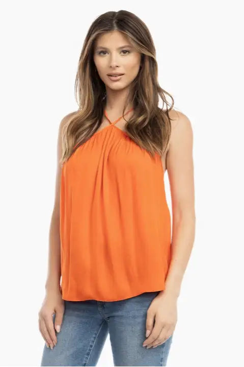 Papaya Orange Strappy Halter Top - Tops