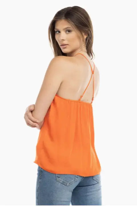 Papaya Orange Strappy Halter Top - Tops