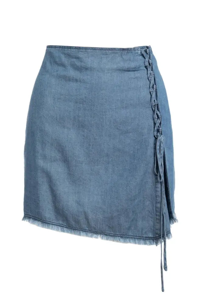 Denim Blue Lace Up Skirt - Bottoms