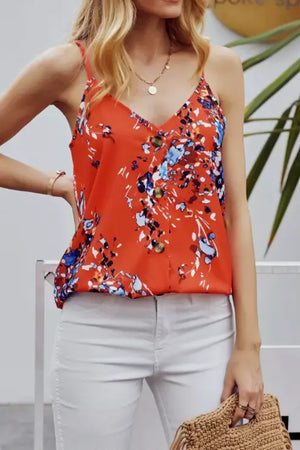 Orange Floral Cami Top with Buttons - Tops
