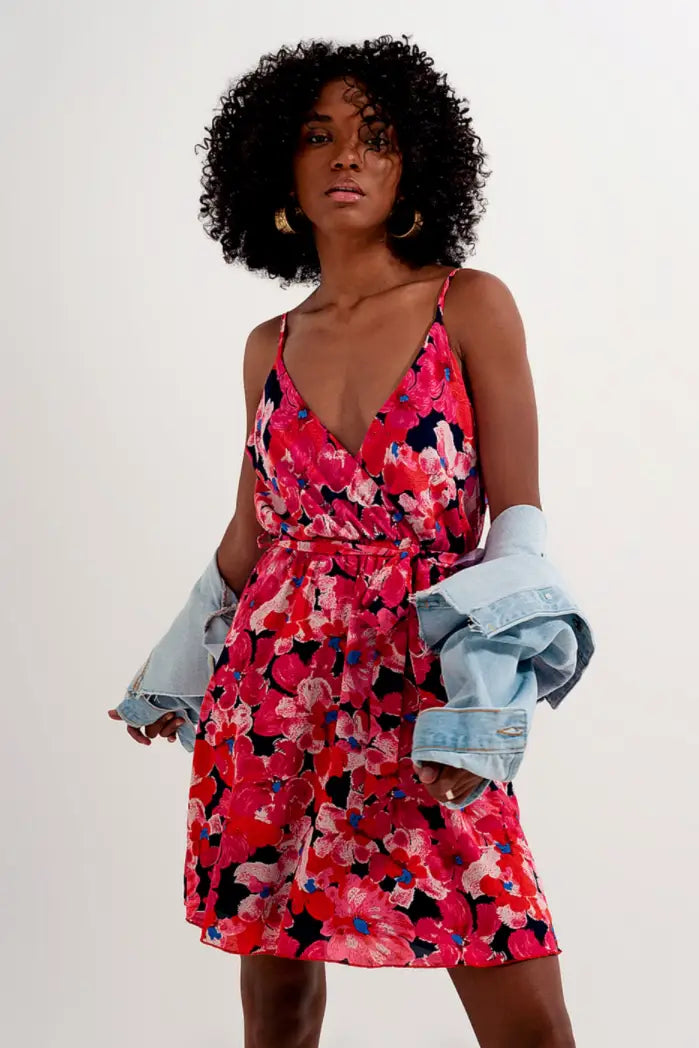 Angelica Hot Pink Floral Dress - Dresses