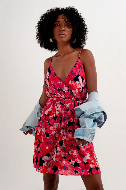 Angelica Hot Pink Floral Dress - Dresses