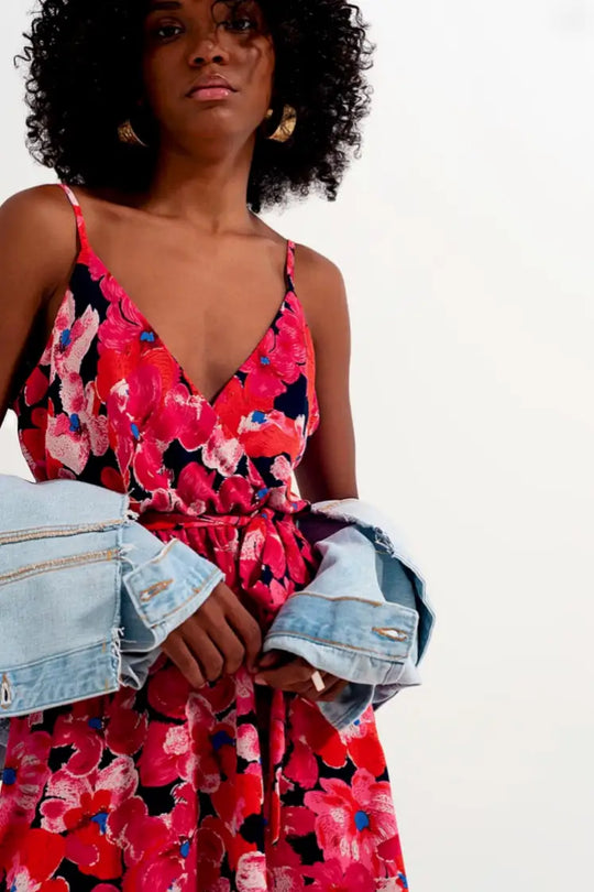 Angelica Hot Pink Floral Dress - Dresses