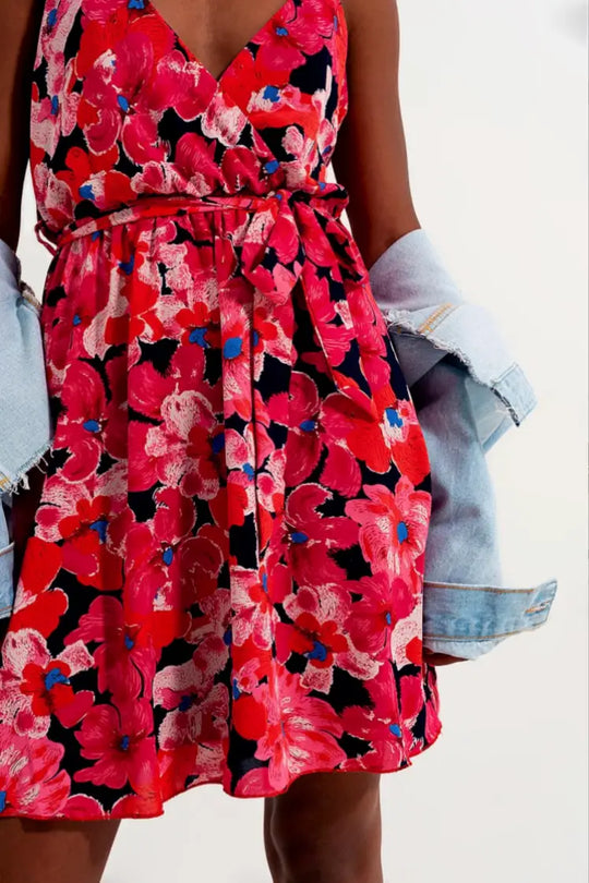 Angelica Hot Pink Floral Dress - Dresses