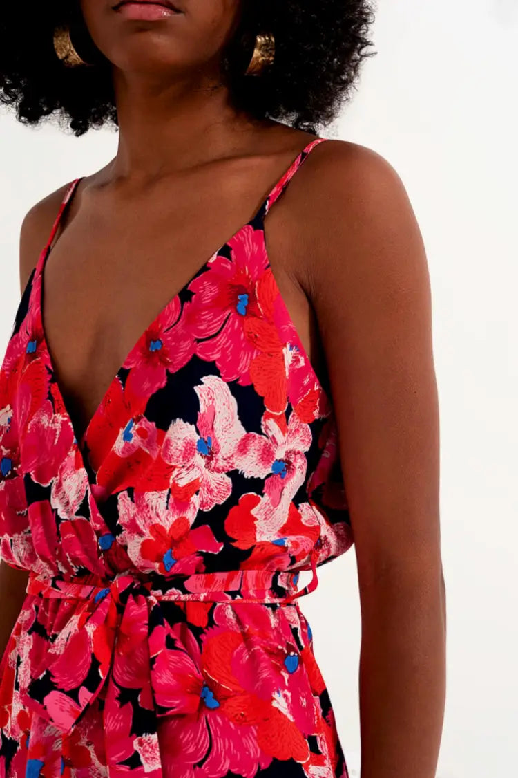 Angelica Hot Pink Floral Dress - Dresses