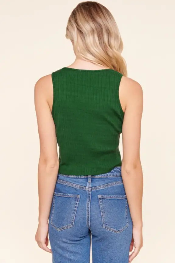 Emerald Ribbed Neck Top - Tops