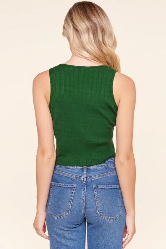 Emerald Ribbed Neck Top - Tops