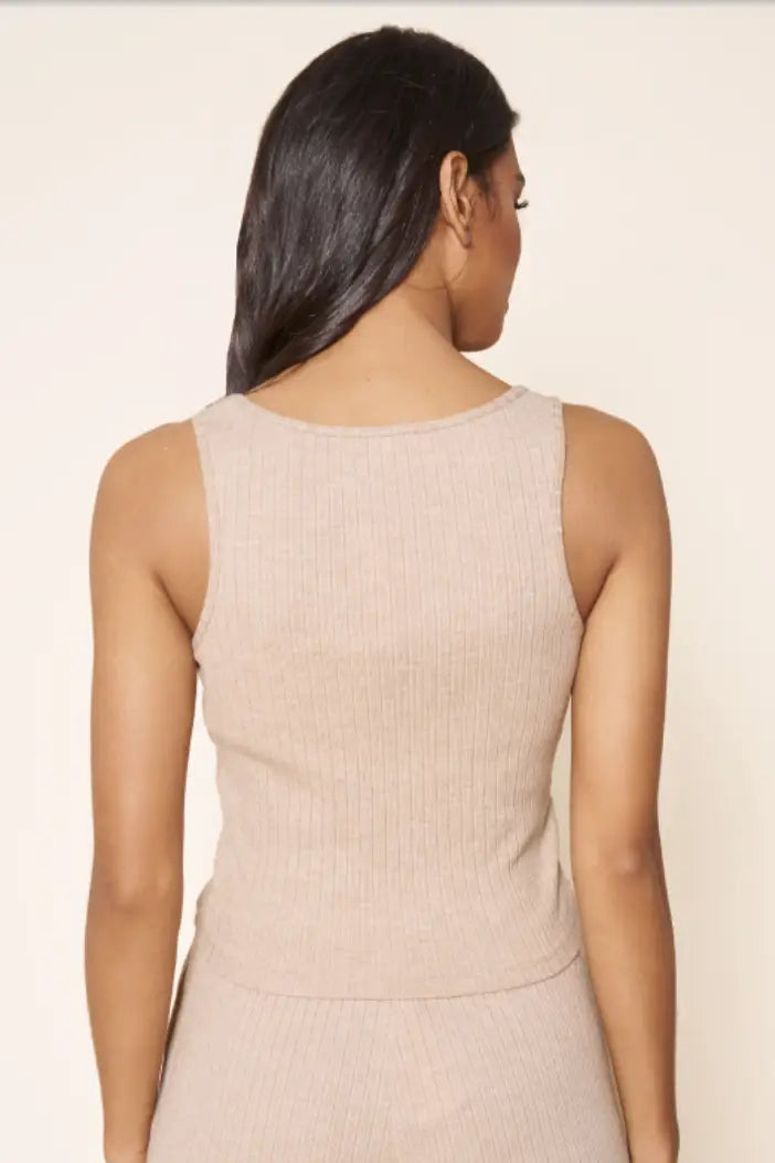 Oatmeal Ribbed Neck Top - Tops