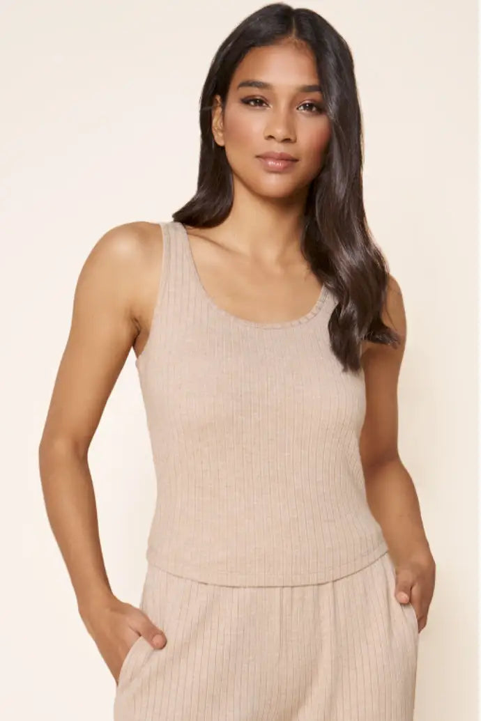 Oatmeal Ribbed Neck Top - Tops