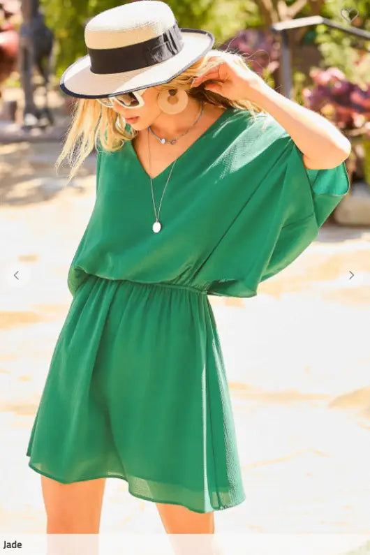 Jaded Green V-Neck Dress - Dresses