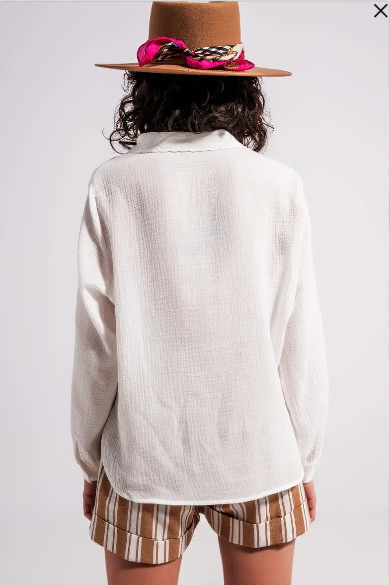 Romantic V Neck Cream Blouse - Tops