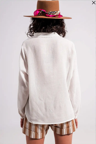 Romantic V Neck Cream Blouse - Tops