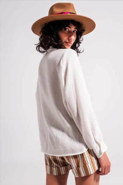 Romantic V Neck Cream Blouse - Tops